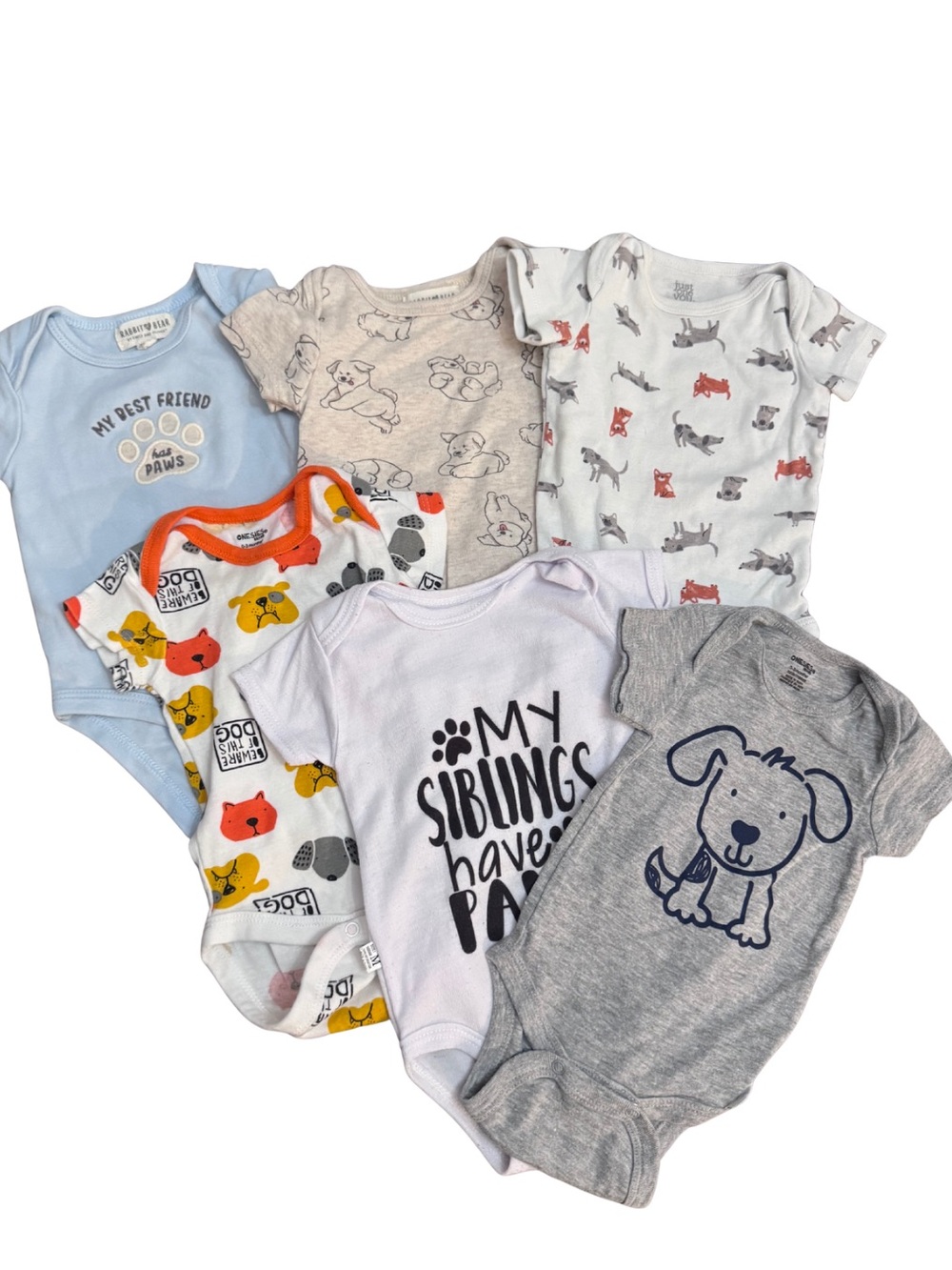 Bundle of 6 puppy onesies baby bodysuits